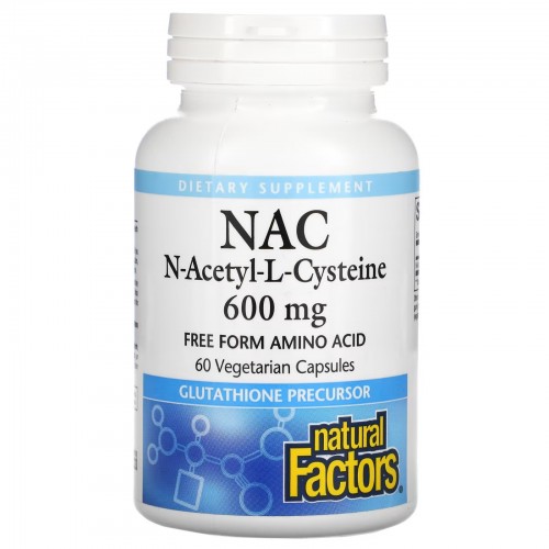 Natural Factors, NAC N-ацетил-L цистеин, 600 мг, 60 вегетарианских капсул Natural Factors, NAC N-ацетил-L цистеин, 600 мг, 60 вегетарианских капсул